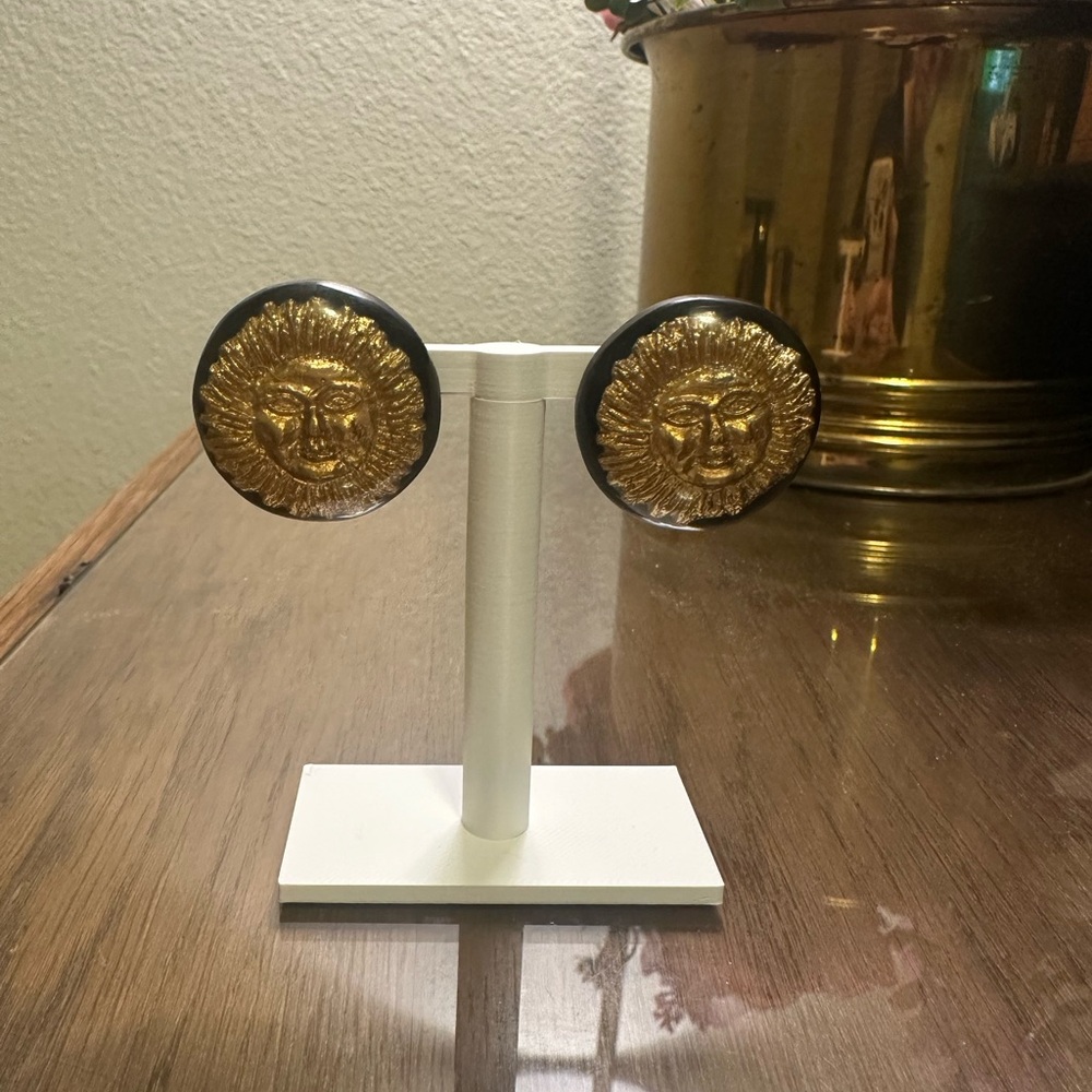 Gold and Black Sun Medallion Earrings